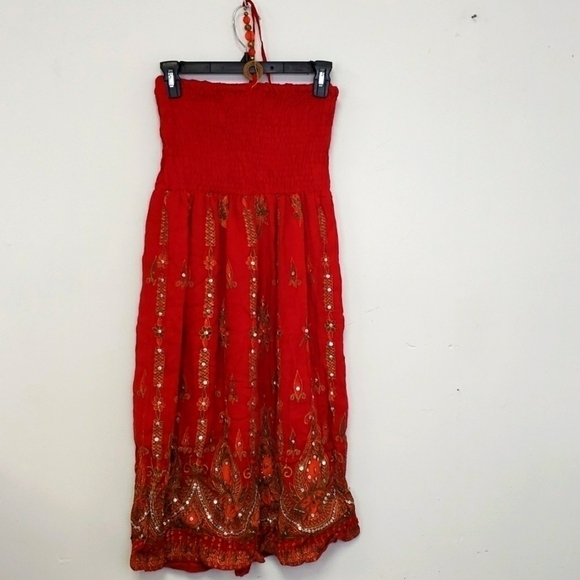 Cassee's Rayon Tube Halter Dress Sequins Red Orange Green M EUC - Picture 5 of 16